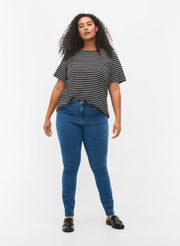 Super slim Amy jeans med høyt liv, Mid Blue, Model image number 0