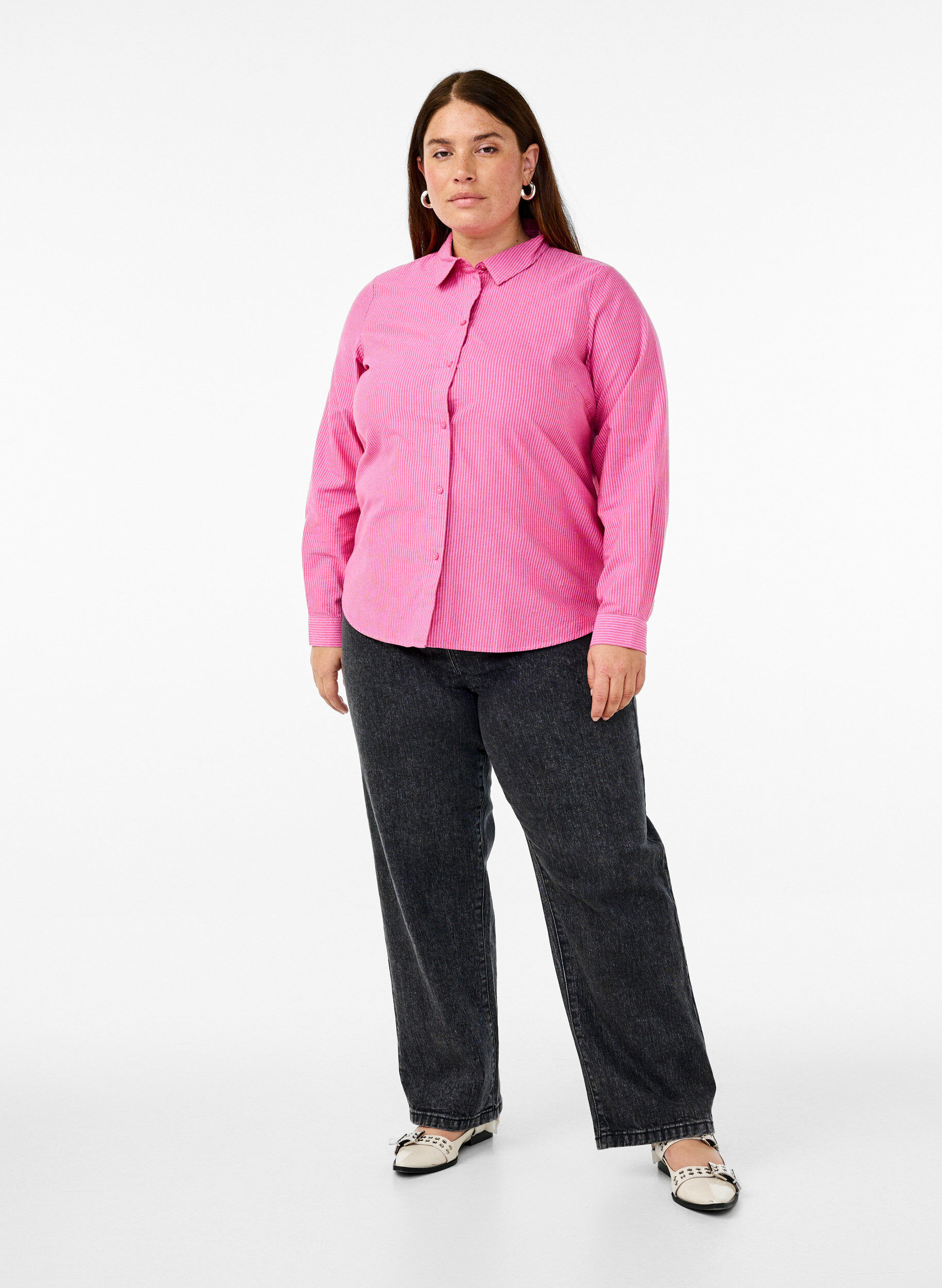 Zizzi Langermet bomullsskjorte, R&oslash;d, Model image number 1