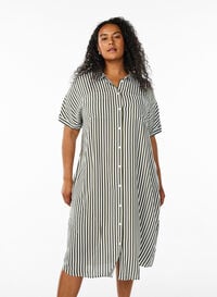 FLASH - Lang skjortekjole med korte ermer, Grønn FLASH - Lang skjortekjole med korte ermer, Grønn, Model