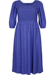Prikkete kjole i viskose med smock, R.Blue w. Black Dot