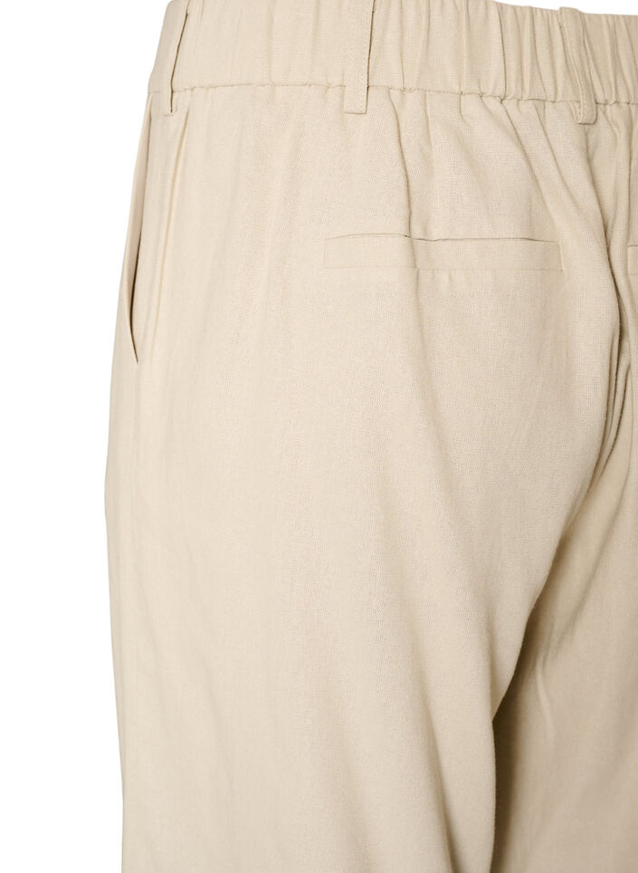Bermudashorts med h&oslash;y midje i lin og viskose, Beige, Packshot image number 3