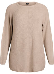 Strikkegenser med diagonalt m&oslash;nster og raglanermer, Beige