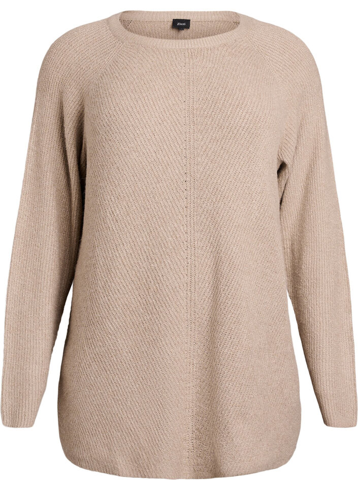 Strikkegenser med diagonalt m&oslash;nster og raglanermer, Beige, Packshot image number 0
