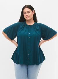 Kortermet skjorte med prikkete mønster, Deep Teal, Model