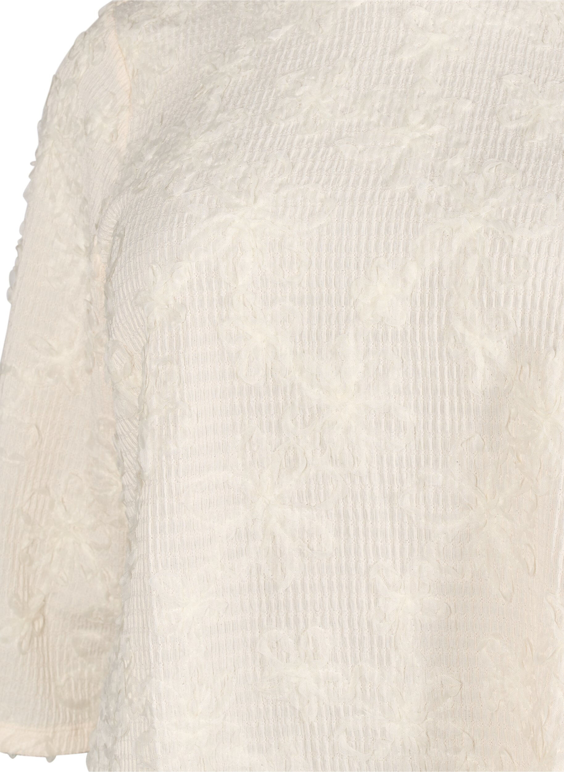 Zizzi Bluse med 3/4-ermer og 3D-blomster, Warm Off-white, Packshot image number 2