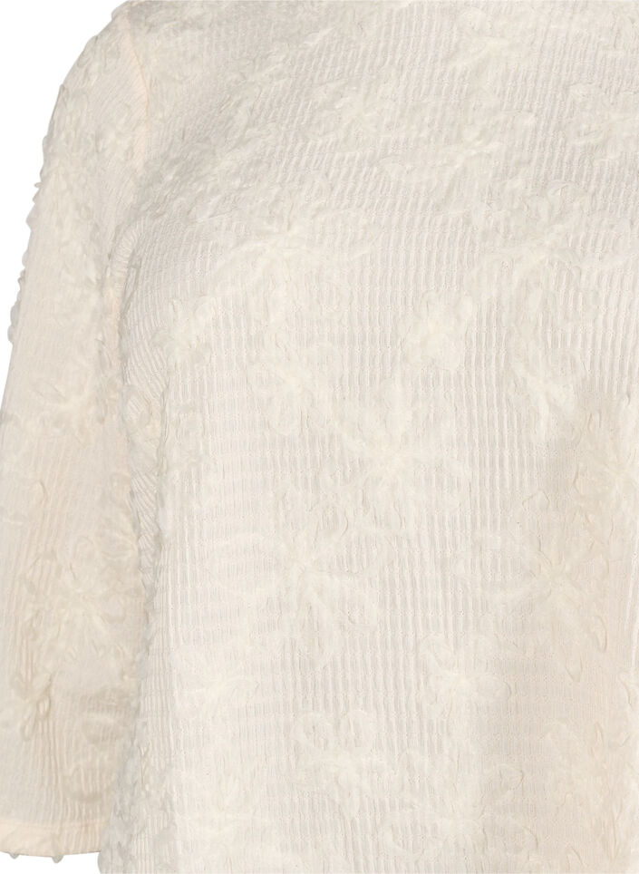Bluse med 3/4-ermer og 3D-blomster, Warm Off-white, Packshot image number 2