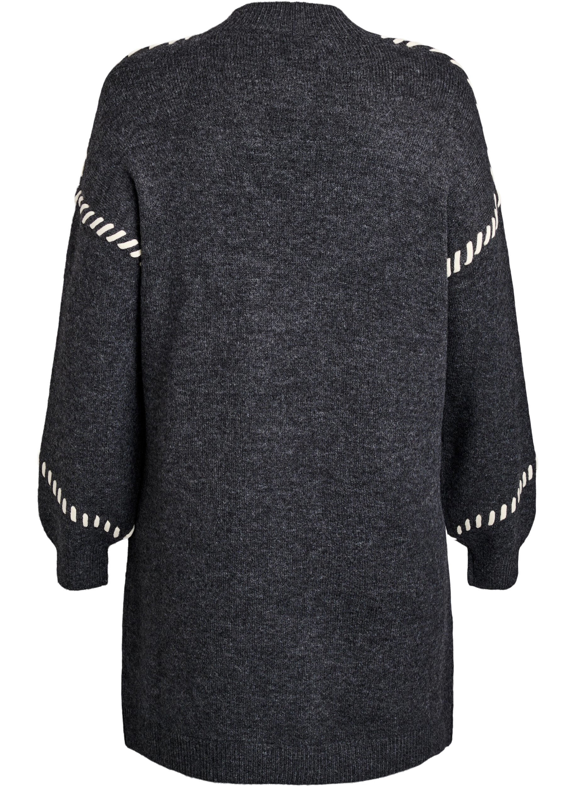 Zizzi Strikkekjole med kontrasts&oslash;mmer, Gr&aring;, Packshot image number 1