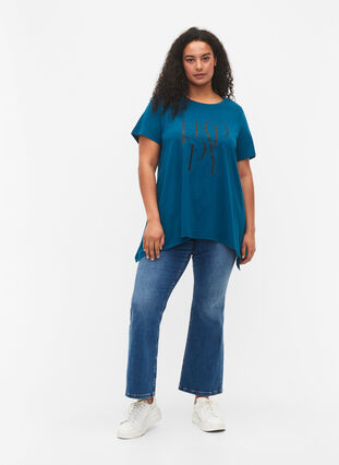 T-skjorte i bomull med tekst, Blue Coral HAPPY, Model image number 2