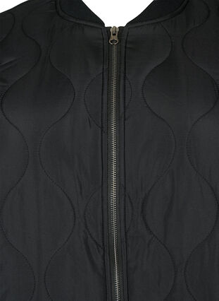 Lang quiltet jakke med lommer og glidelås, Black, Packshot image number 2