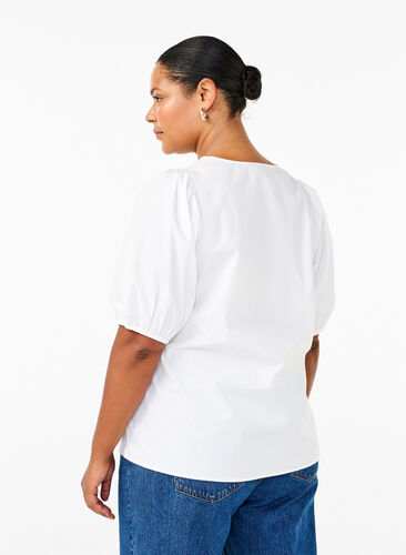 Zizzi Kortermet bluse med blondedetalj, Bright White, Model image number 1