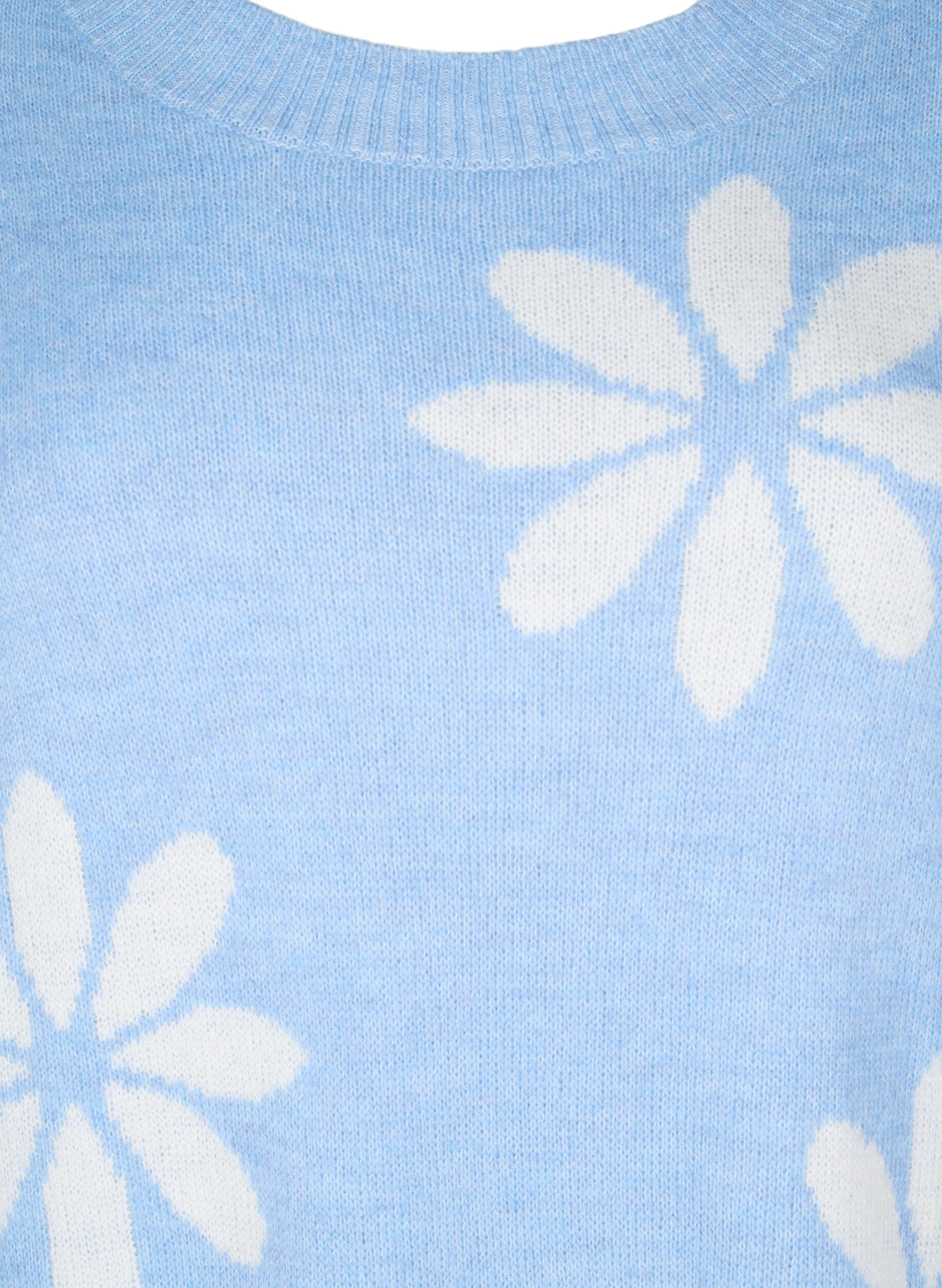 Zizzi Strikket bluse med blomster, Della R. Blue Comb, Packshot image number 2
