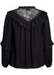 Viskose bluse med blonder og volanger, Svart, Packshot image number 1