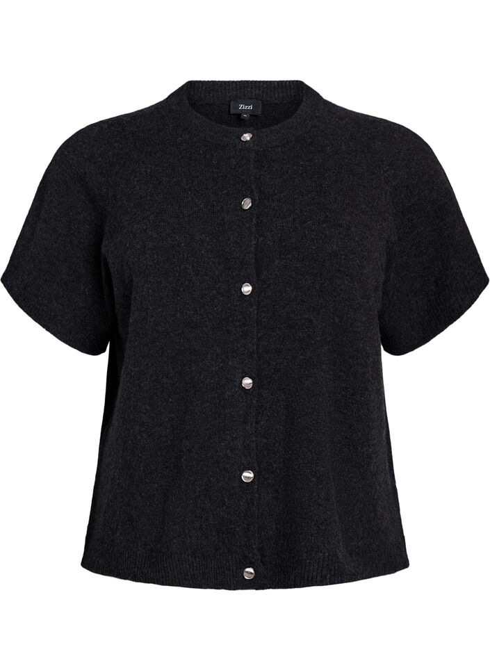 Strikket cardigan med korte ermer, Gr&aring;, Packshot image number 0