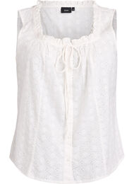 Ermel&oslash;s bluse med broderi anglaise og volanger, Vanilje