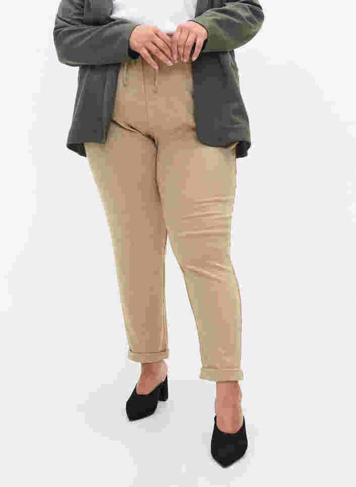 Melerte bukser med knyting og lommer, Beige Melange, Model image number 3