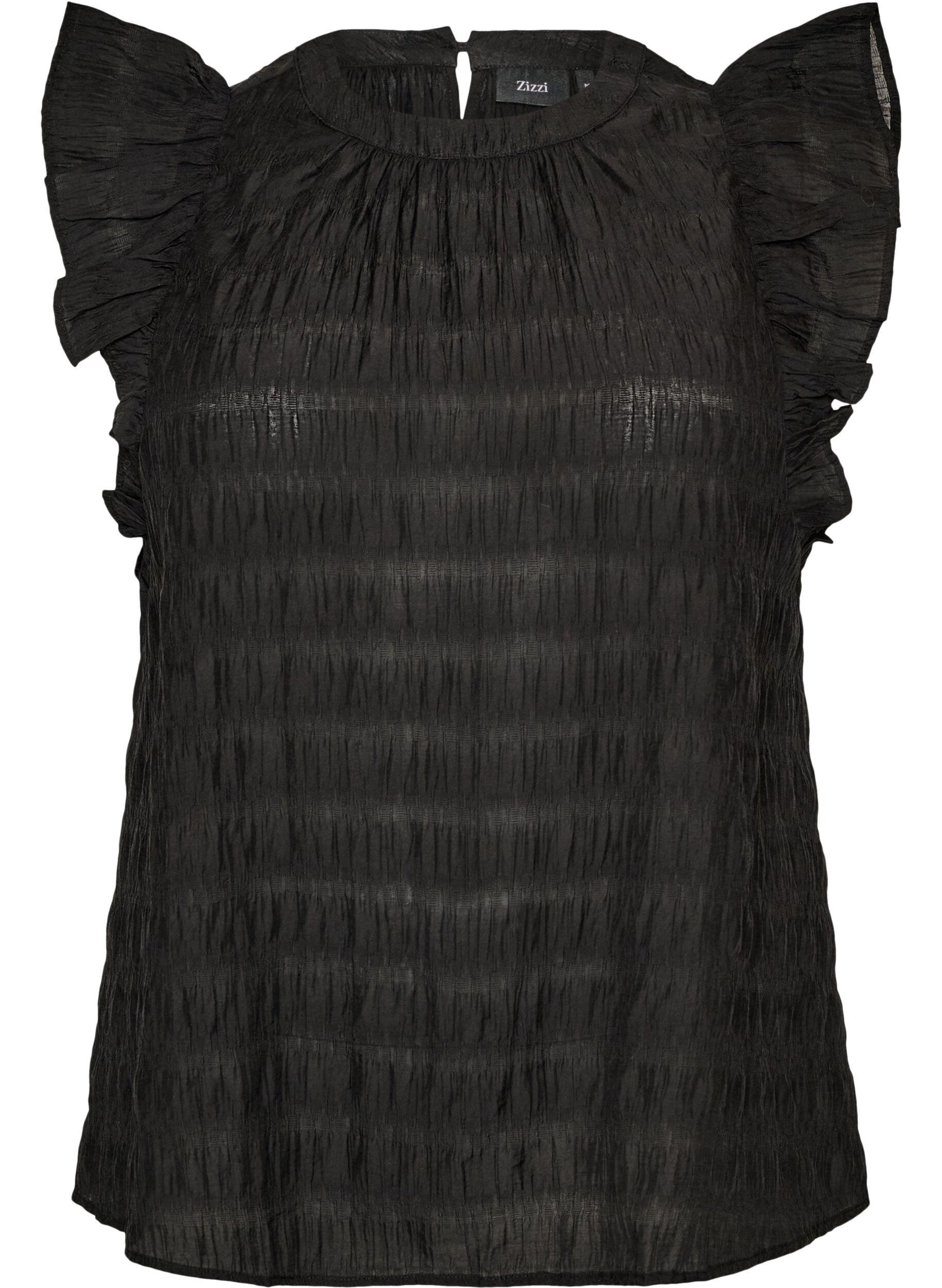 ZizziErmel&oslash;s bluse med tekstur og volanger, Svart, Packshot image number 0