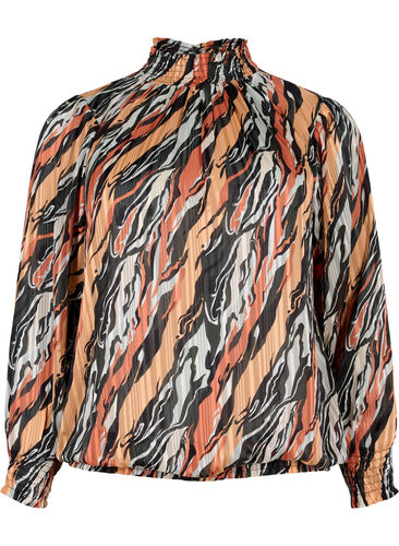 Mønstrete bluse med smock, Multi Aop, Packshot image number 0