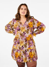 Langermet tunika med blomstertrykk, Purple Flower Langermet tunika med blomstertrykk, Purple Flower, Model