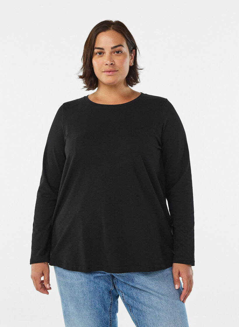 Basis jersey bluse med lange ermer, Svart, Model image number 0