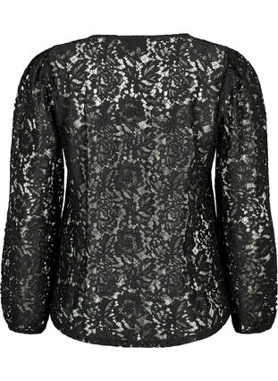 FLASH – Bluse med lange ermer og blonder, Black, Packshot image number 1