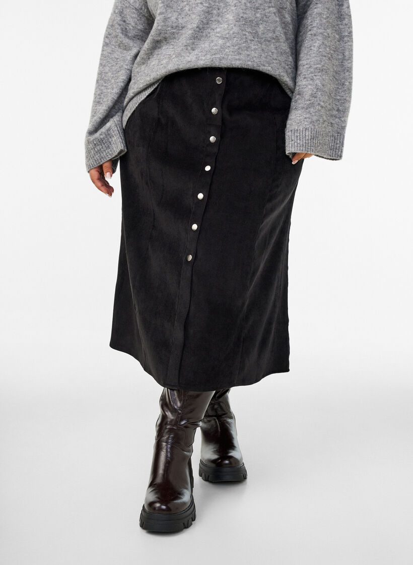 A-formet kordfl&oslash;yelskj&oslash;rt med knapper, Svart, Model image number 3