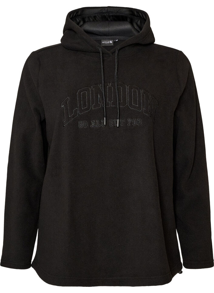 Fleece hettegenser med h&oslash;y hals og brodert tekst, Svart, Packshot image number 0