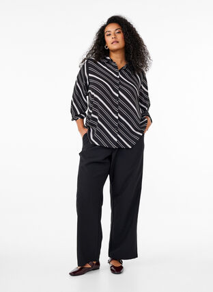 Zizzi Stripete skjorte med lange ermer, Black Stripe, Model image number 2