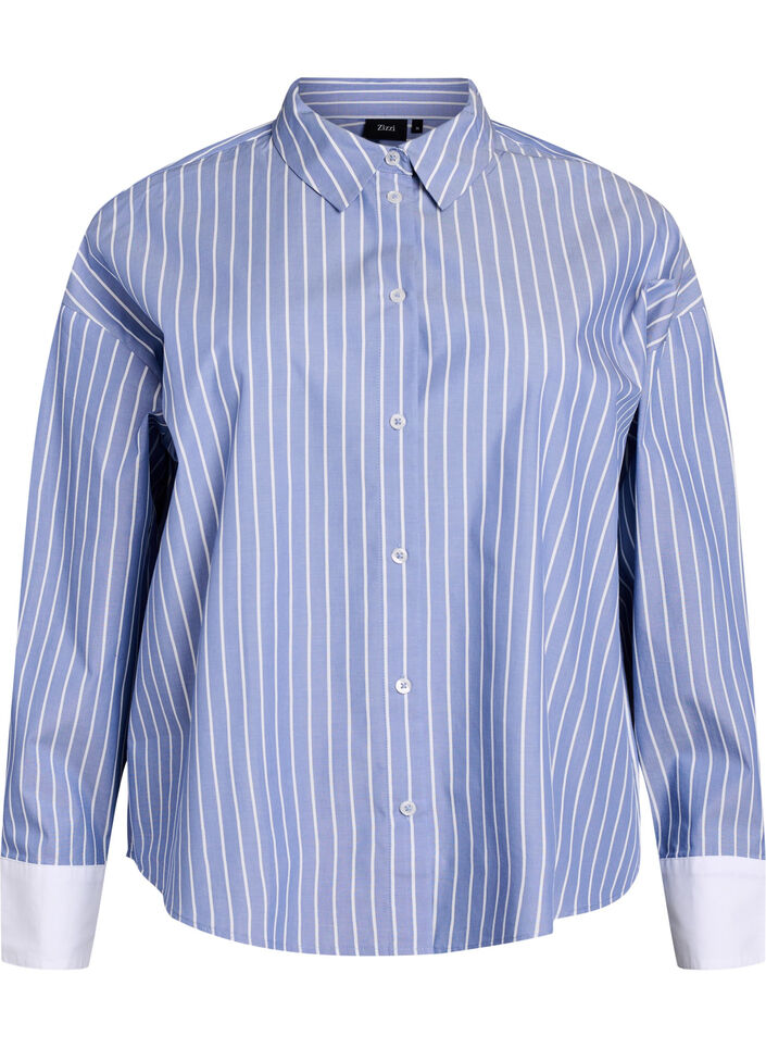 Stripete skjorte med kontrastmansjetter, Blue w. White Stripe, Packshot