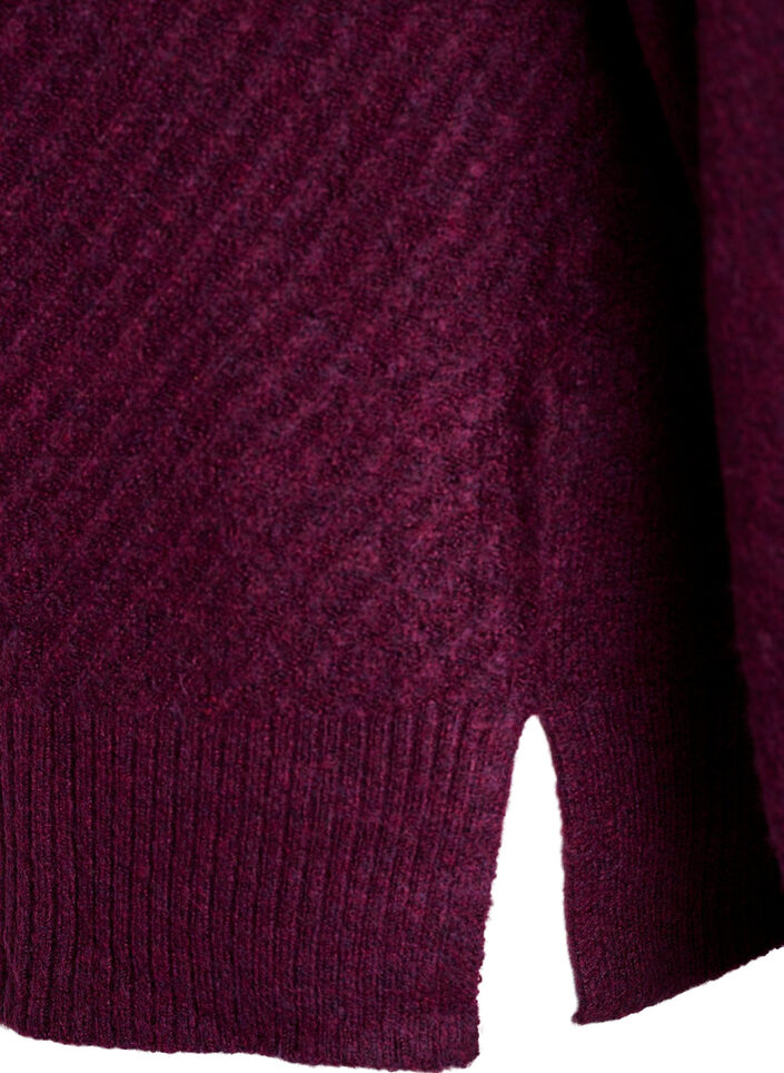 Strikkebluse med V-formet ribbemønster og splitter, Lilla, Packshot image number 3