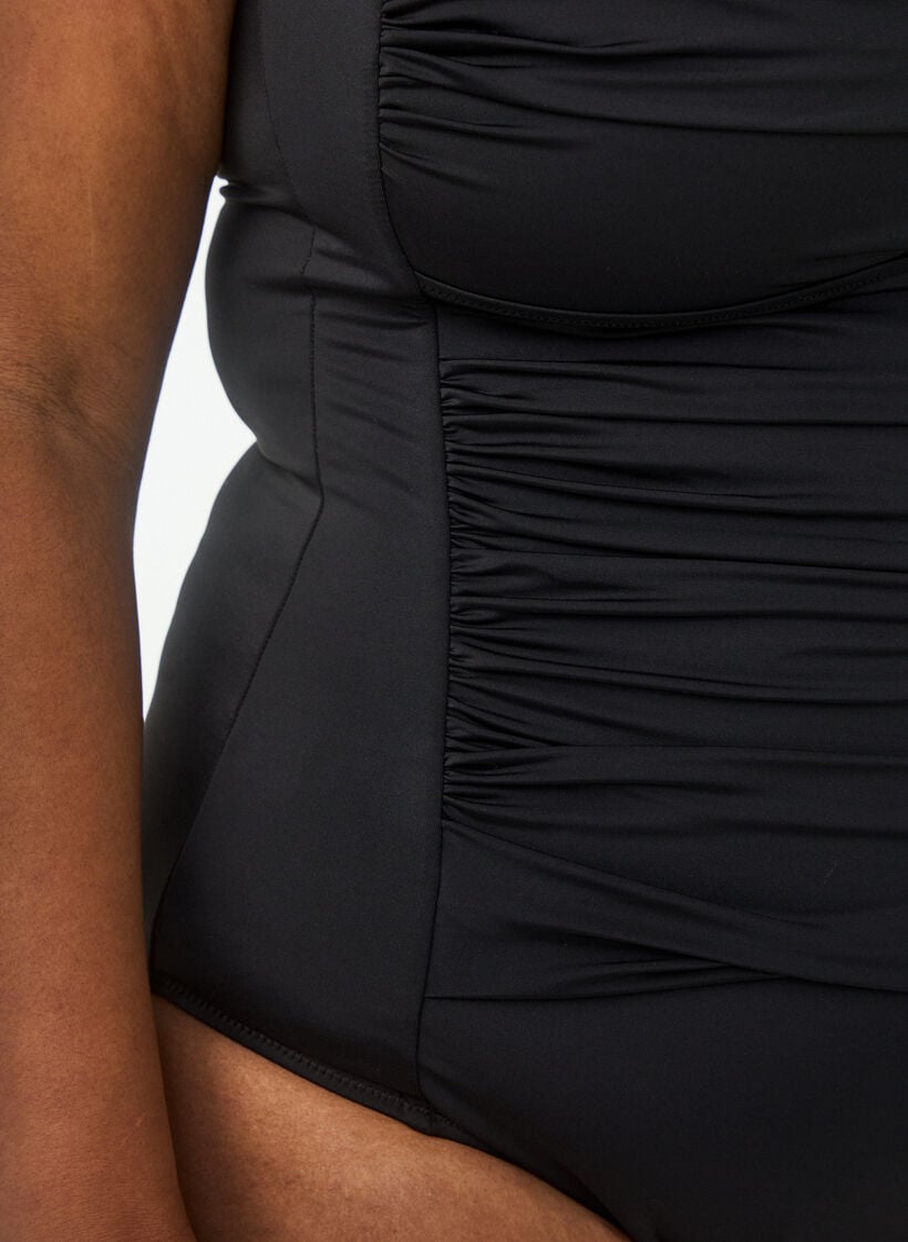 Stroppel&oslash;s badedrakt med drapering og polstrede sk&aring;ler, Svart, Model image number 2