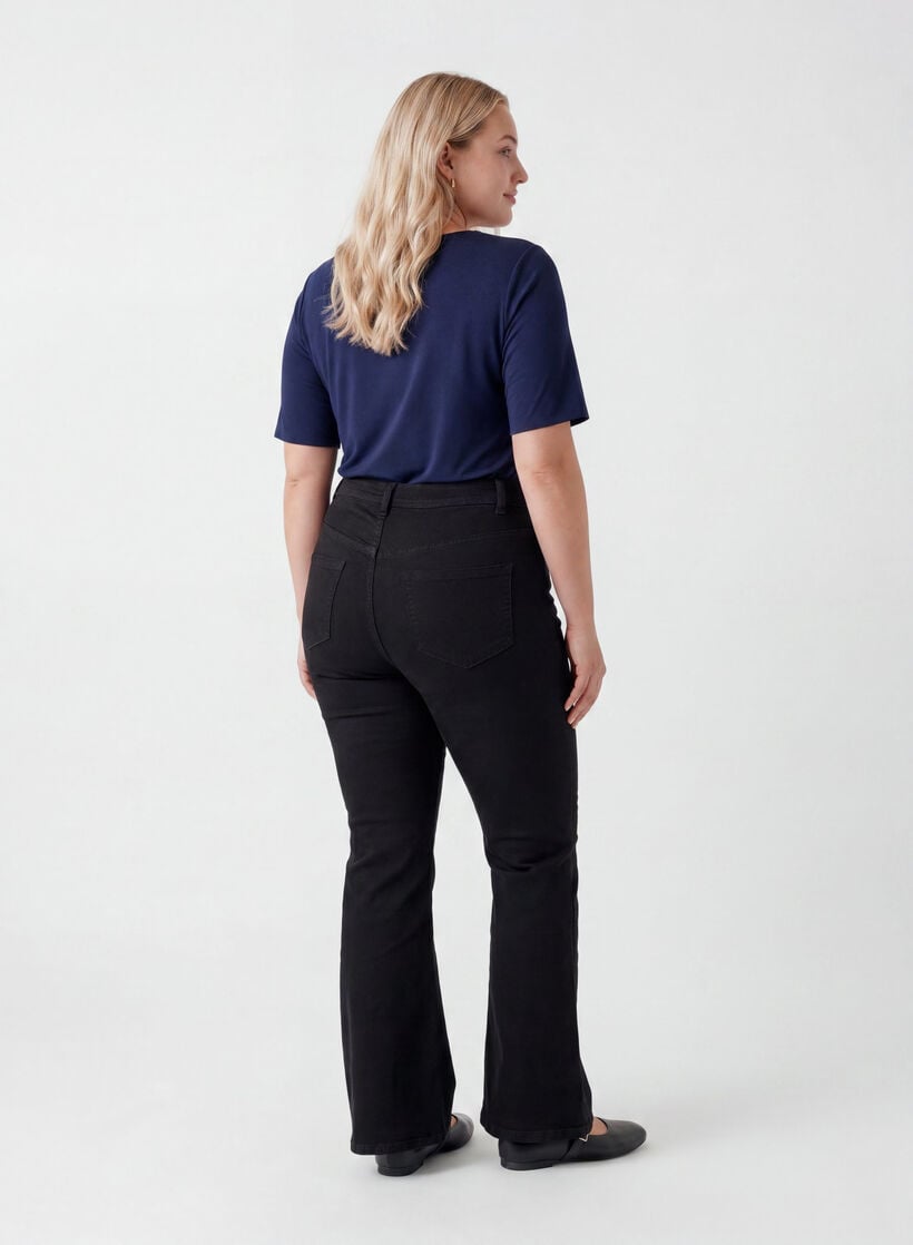 Vevet bluse med korte ermer og rund hals, Bl&aring;, Model image number 2