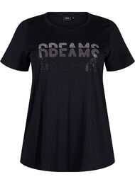 T-skjorte i bomull med rhinestone-motiv, Black w. Dream