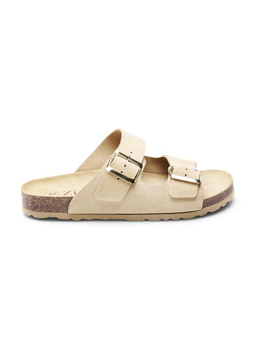 Sandaler med bred passform i semsket skinn, Almond, Packshot image number 0