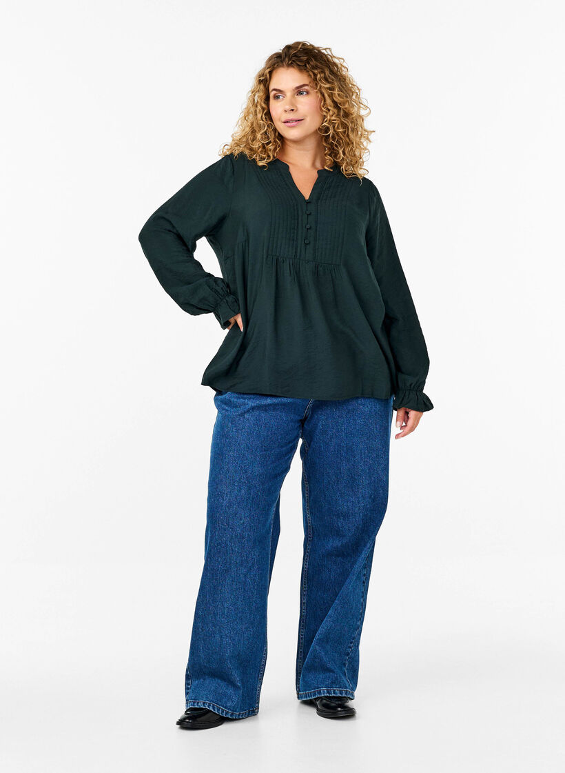 Langermet bluse med V-hals, Scarab, Model image number 2