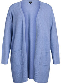 Ribbestrikket cardigan med lommer, Blå Ribbestrikket cardigan med lommer