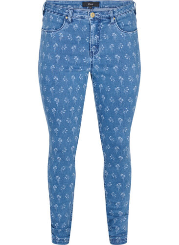 Super slim Amy jeans med blomstermønster, Blue denim, Packshot image number 0