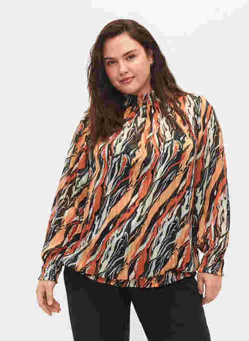 Mønstrete bluse med smock, Multi Aop, Model