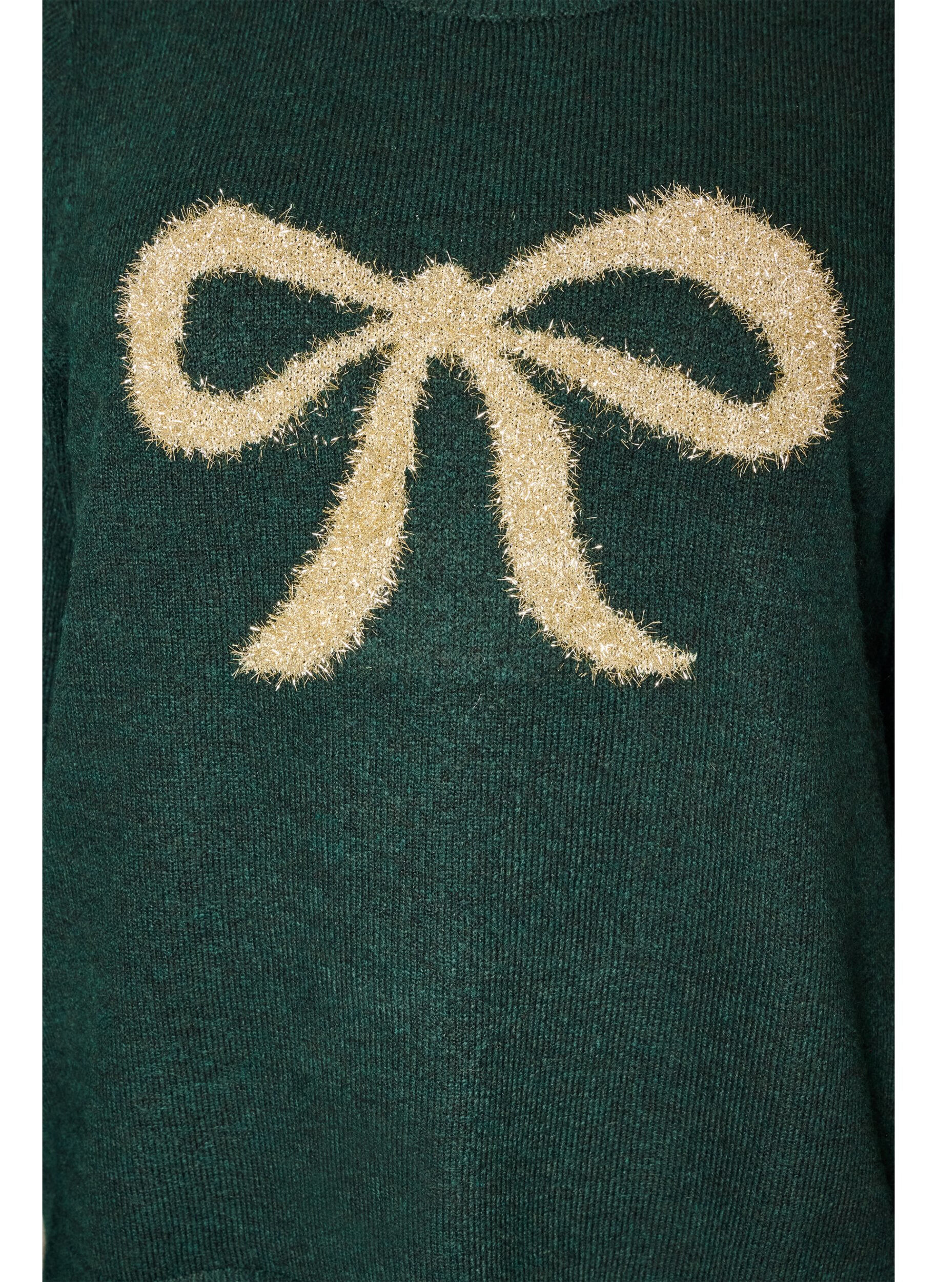 ZizziStrikkebluse med glittersl&oslash;yfe, Gr&oslash;nn, Packshot image number 2