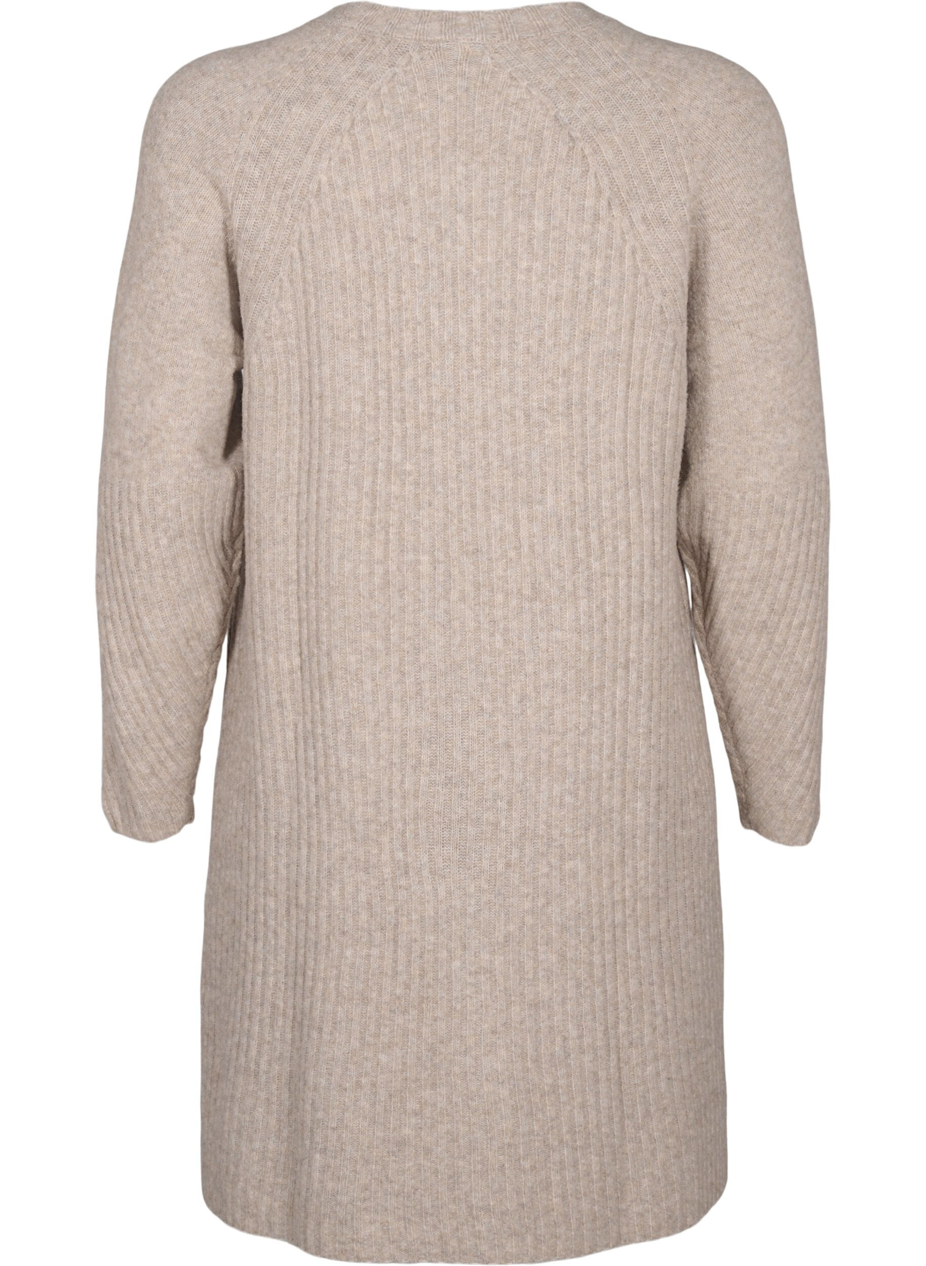 ZizziRibbestrikket kjole med splitt, Simply Taupe Mel., Packshot image number 1