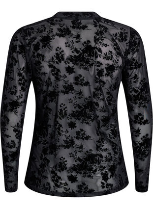 Zizzi Bluse i mesh med blomster-mønster, Svart, Packshot image number 1