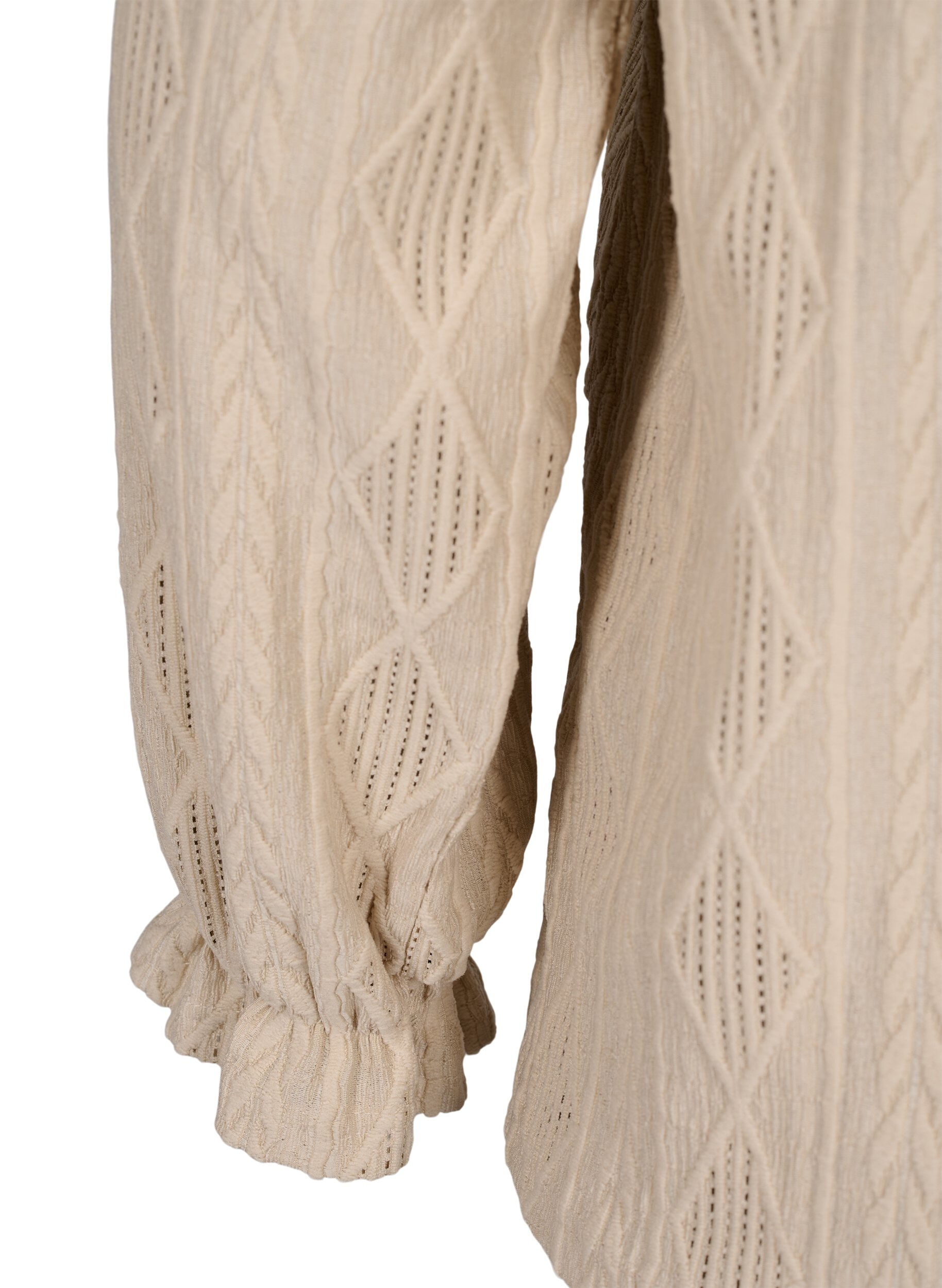 ZizziBluse med volanger og tone-i-tone-m&oslash;nster, Sand, Packshot image number 2