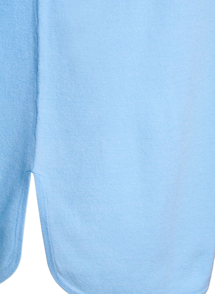 Strikkebluse med rund hals og strikket mønster, Blå, Packshot image number 3