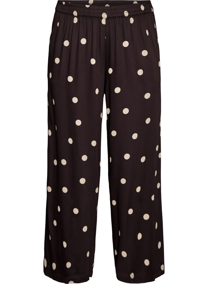Viskosebukser med polka prikker og vide ben, Brun, Packshot image number 0