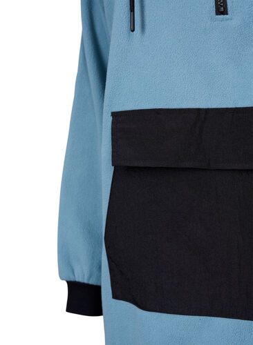 Lang anorak i fleece med glidelås, Smoke Blue w. Black, Packshot image number 2