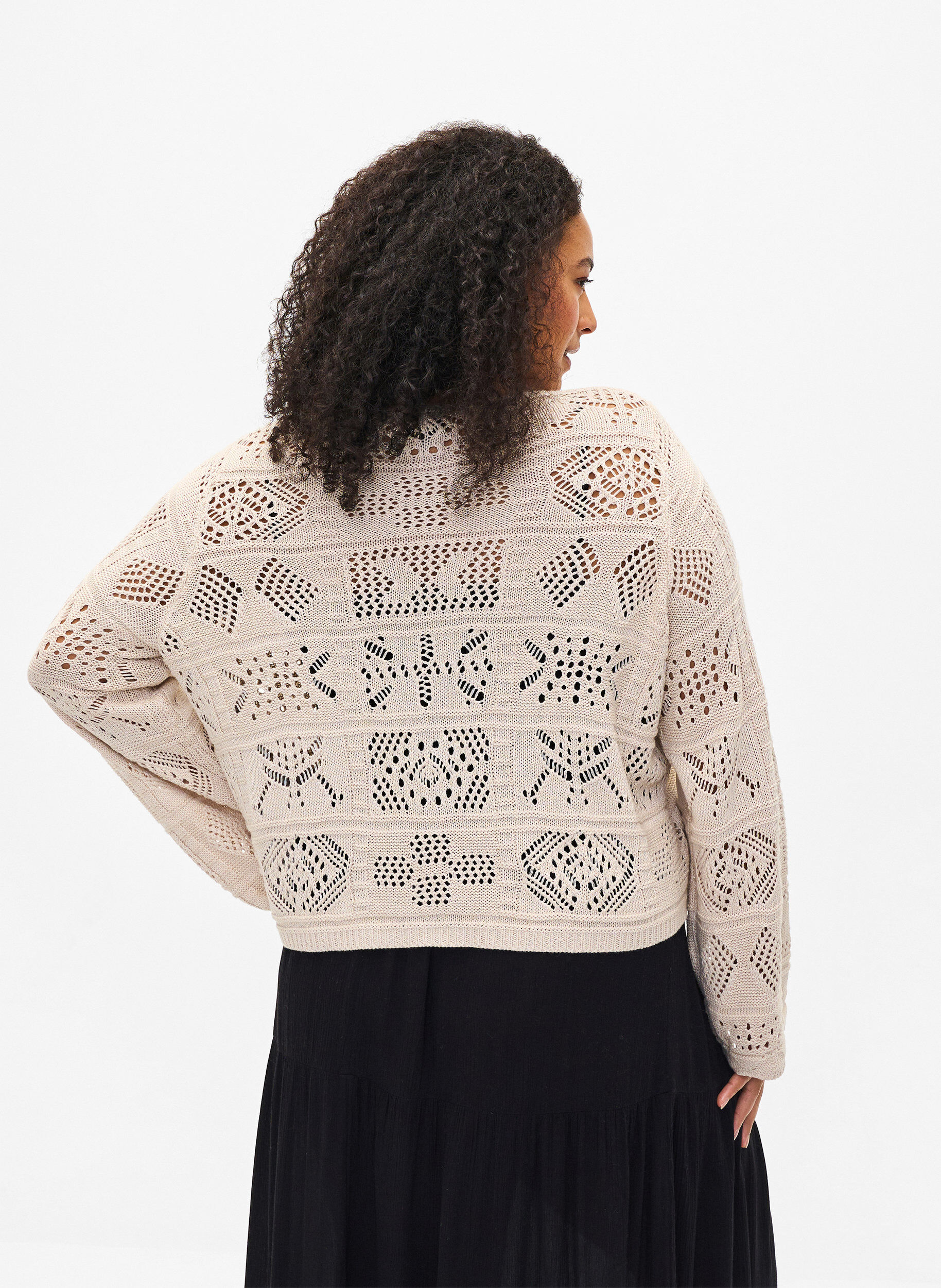 Zizzi Strikket cardigan med l&oslash;pesnor, Pumice Stone, Model image number 1