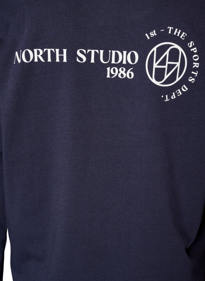 Langermet jerseybluse med teksttrykk, Bl&aring;, Packshot image number 4