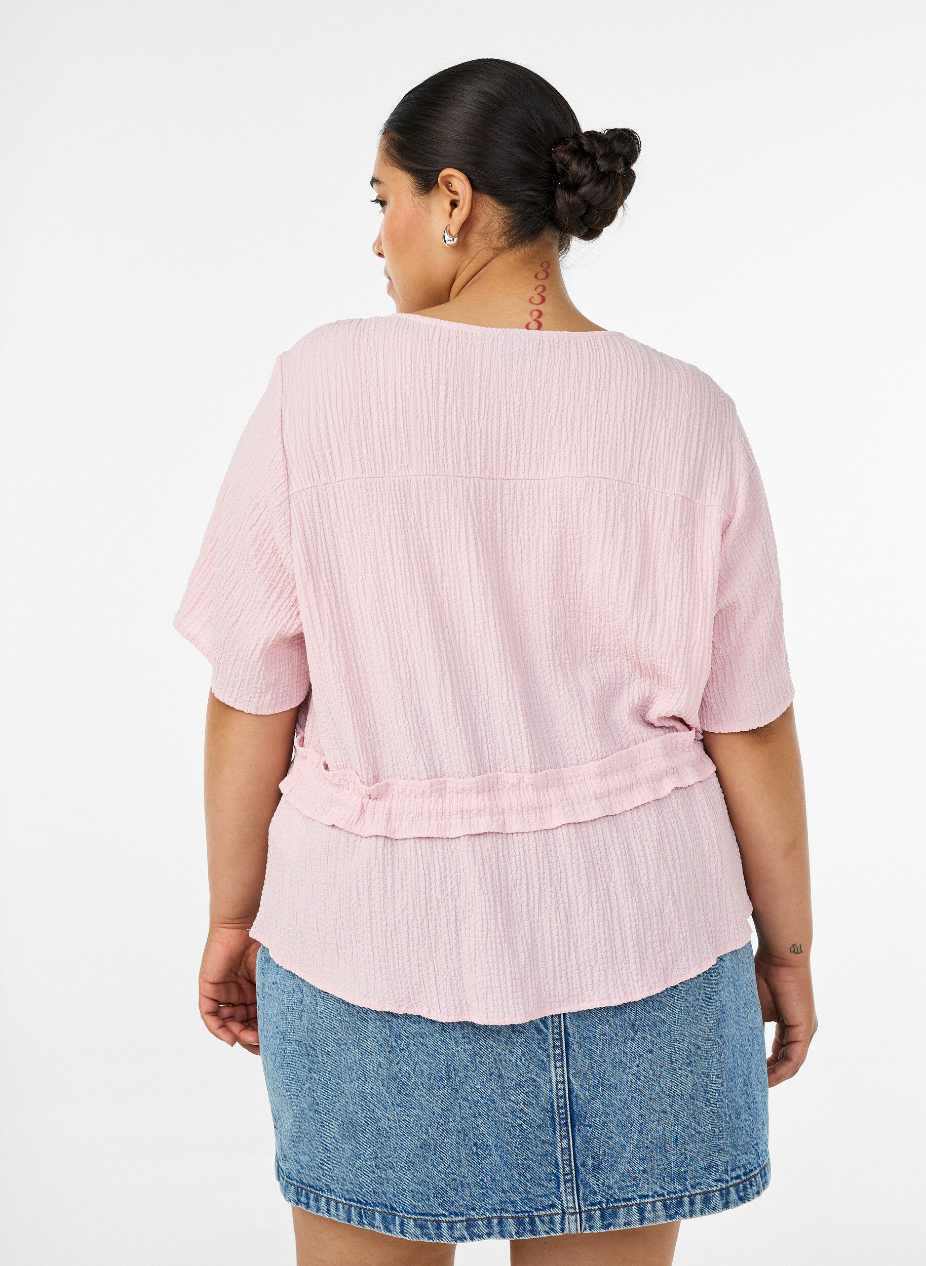 ZizziBluse med tekstur og knytebelte, Rosa, Model image number 2