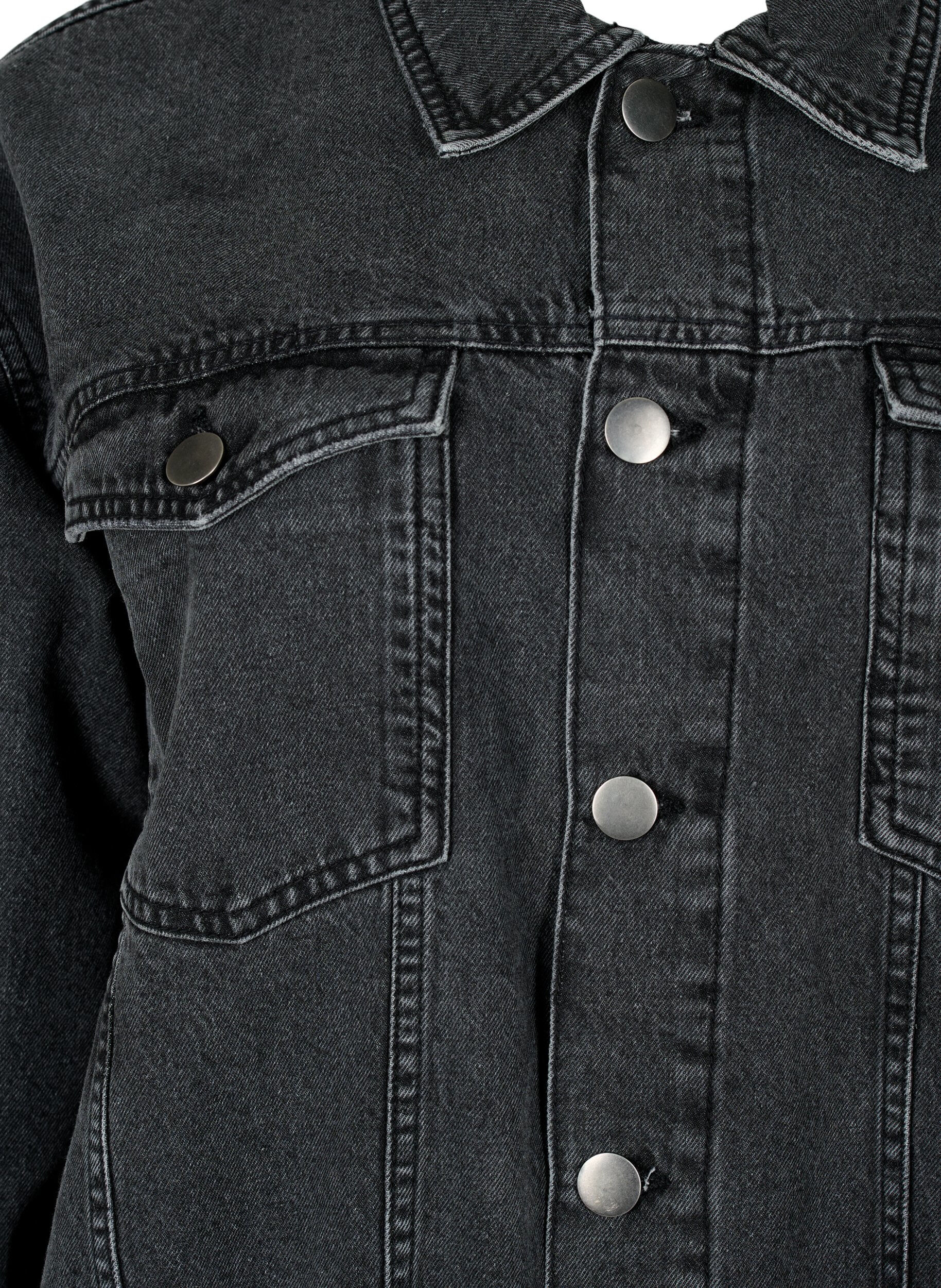 Zizzi L&oslash;s denimjakke med slitte detaljer, Dark Grey Denim, Packshot image number 2