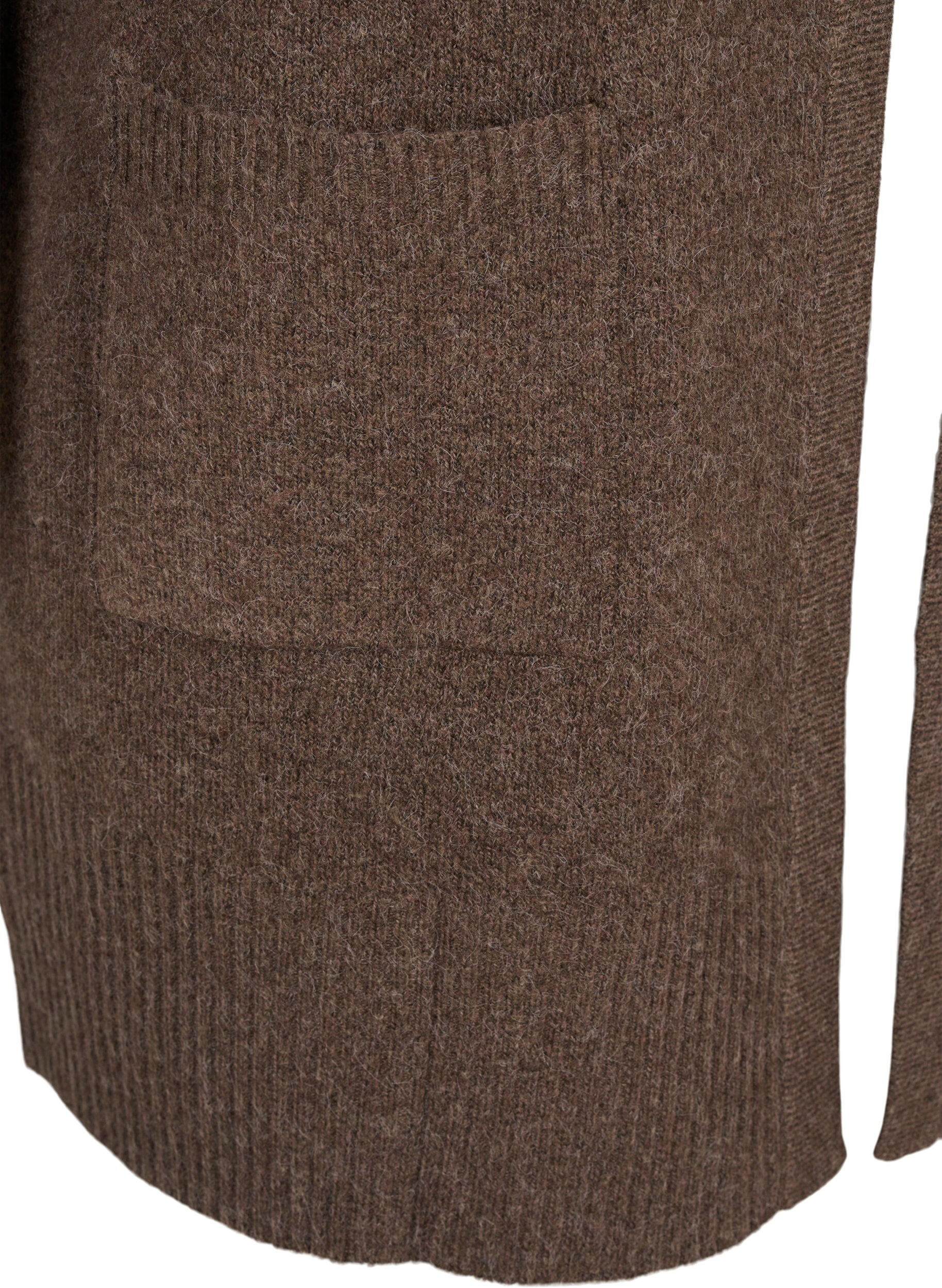 Zizzi Ribbestrikket cardigan med lommer, Brun, Packshot image number 3