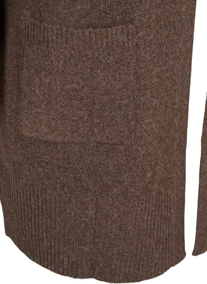 Ribbestrikket cardigan med lommer, Brun, Packshot image number 3
